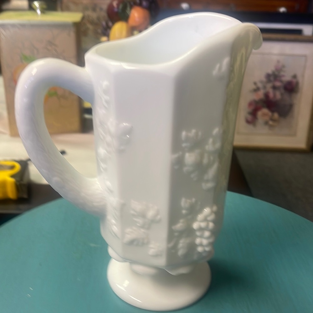 Vintage Westmoreland Milk Glass Pitcher Paneled Grape Pattern 1940s